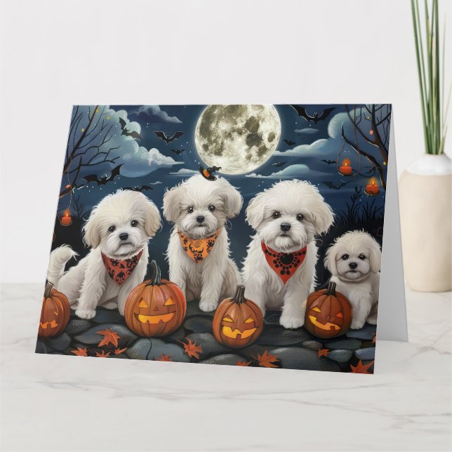 Cartão Bichon Frise Halloween Spooky (Frente)