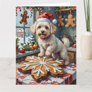 Cartão Bichon Frise Natal Pão de Mel Festa de Fim de Ano