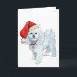 Cartão Bichon Frise Santas Helper<br><div class="desc">Criado das minhas pinturas originais, cada design está disponível em TODOS os produtos Zazzle. Na página do produto, clique em Transferir este Design e escolha o seu produto favorito! Venha visitar nosso Compro Maggie Ross Dogs para ver muitos designs sazonais apresentando Bichon Frise em imagens criadas usando minha obra de...</div>