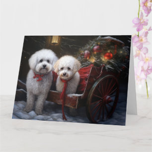 Cartão Bichon Frise Snowy Sleigh Decoração de Natal