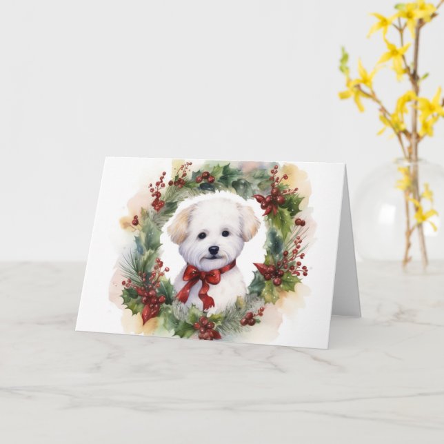 Cartão Bichon Frise Wreath Festivo Pup (Flor Amarela)