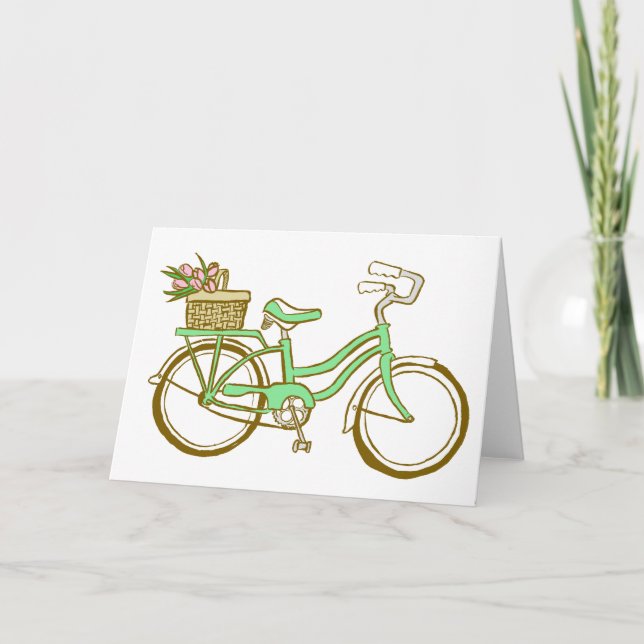 Cartão Bicicleta bonito com tulipas (Frente)