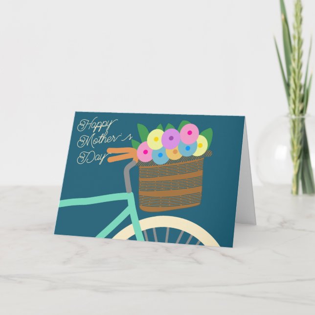 Cartão Bicicleta com Cesto de Dia de as mães de Flores (Frente)