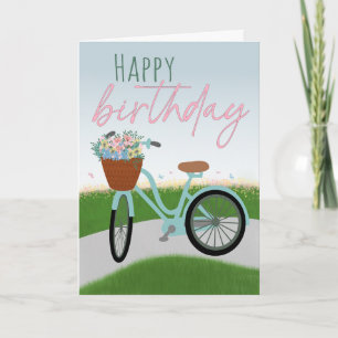 Cartão Bicicleta de Aniversário com Cesto Cheio de Flores