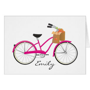 Cartão Bicicleta do rosa quente com laranjas