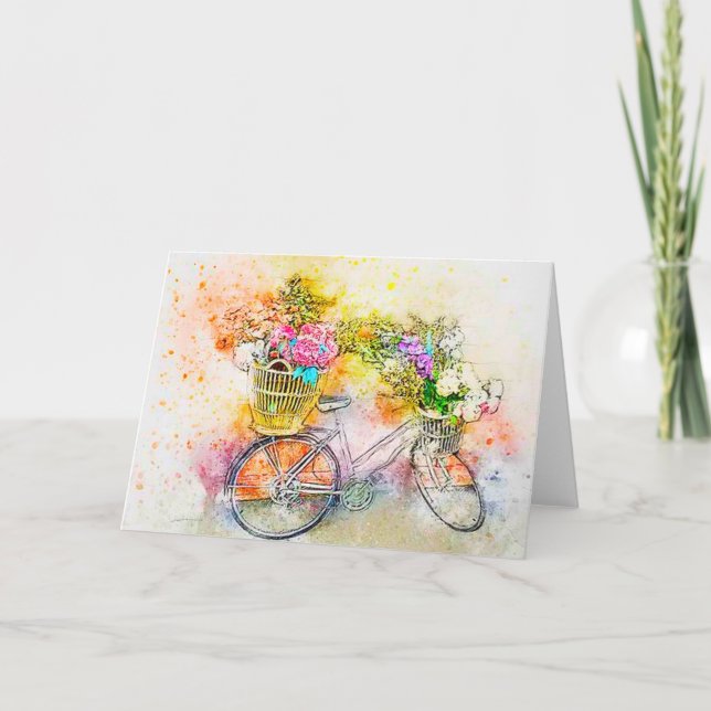 Cartão Bicicleta e flores  (Frente)