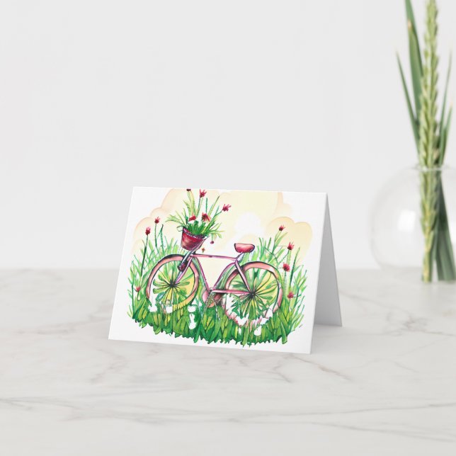 Cartão Bicicleta floral de primavera de aquarelas persona (Frente)