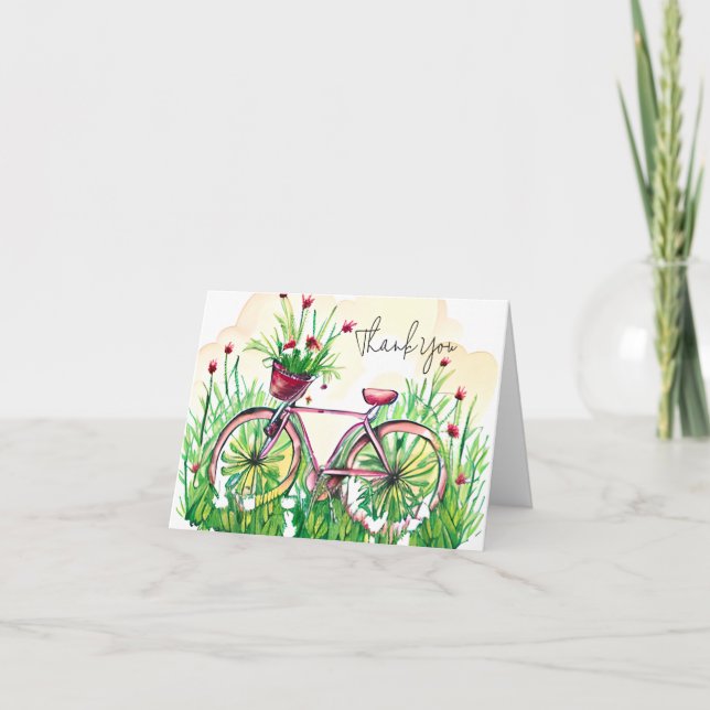 Cartão Bicicleta floral de primavera de aquarelas persona (Frente)