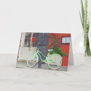 Cartão Bicicleta Verde Na Dentro De Vazio De Brushstrokes