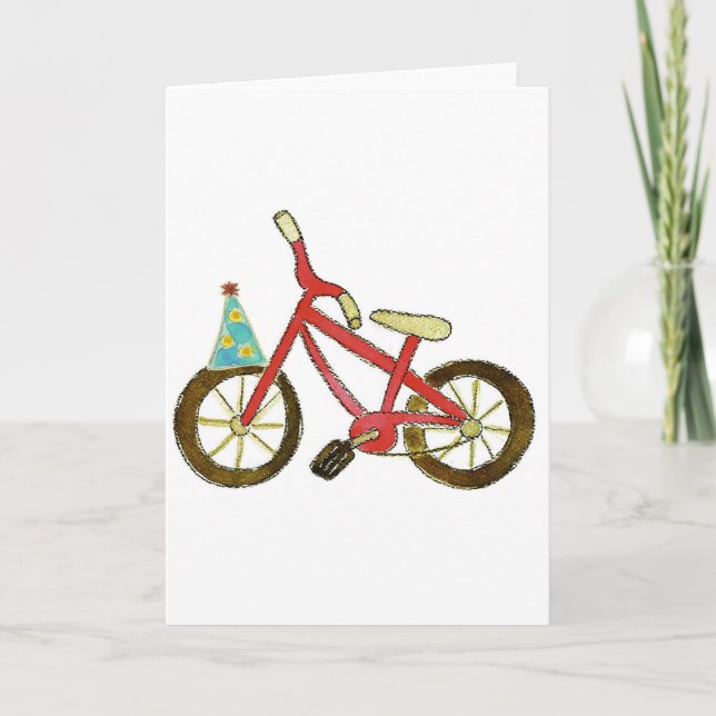Cartão Bicicleta Vermelha - Chapéu de Aniversário (Frente)