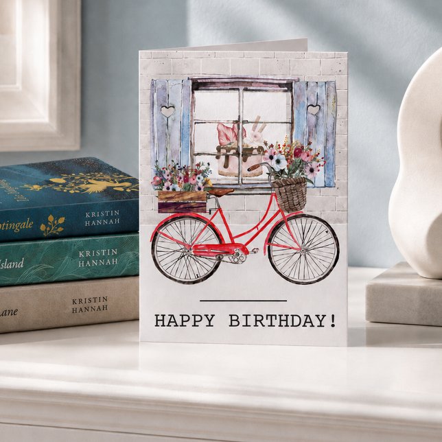 Cartão Bicicleta Vermelha com Cesto de Flores Aniversário (Criador carregado)