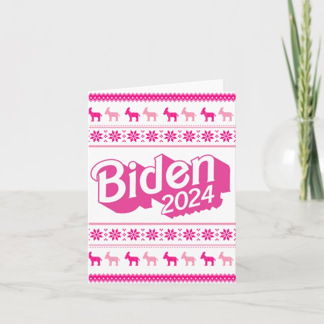 Cartão Biden 2024 - Suéter de Natal Rosa (Frente)
