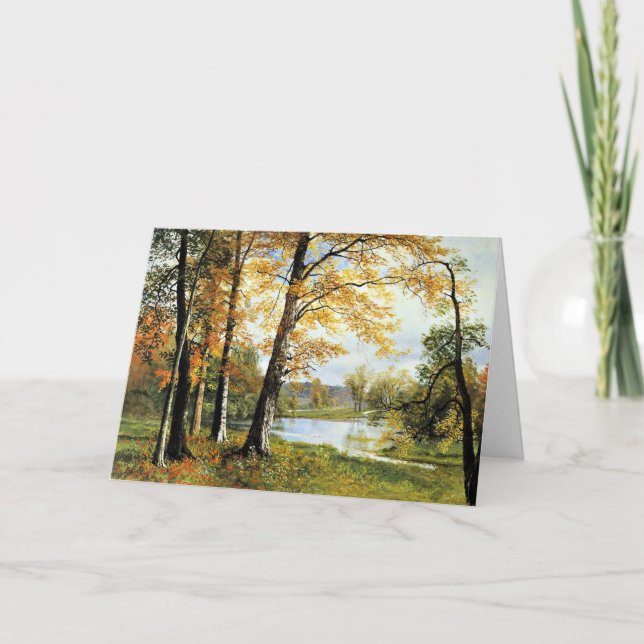 Cartão Bierstadt - Um lago silencioso, uma bela pintura. (Frente)