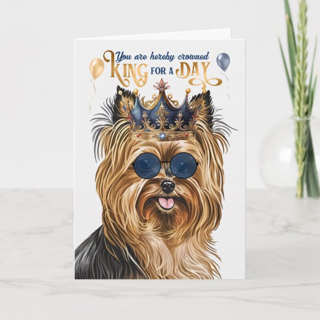 Cartão Biewer Terrier Dog King para o dia feliz aniversár (Frente)