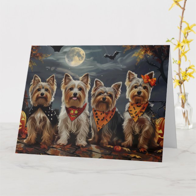 Cartão Biewer Terrier Halloween Assustador  (Flor Amarela)