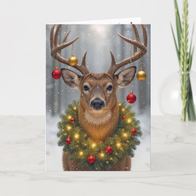 Cartão Big Buck Wearing a Glowing Christmas Wreath (Frente)