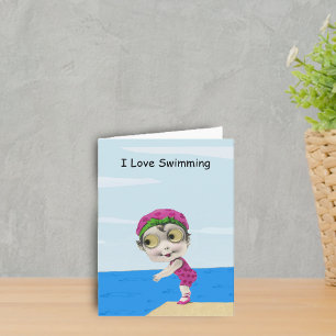 Cartão Big Eyed Girl Swimmer Note Card