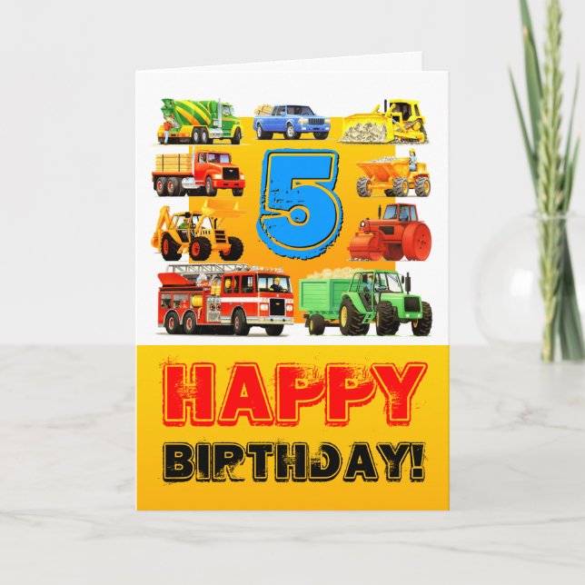Cartão Big Trucks 5 Birthday (Frente)