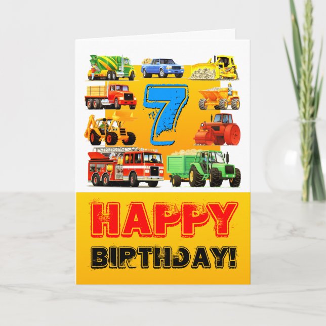 Cartão Big Trucks 7 Birthday (Frente)