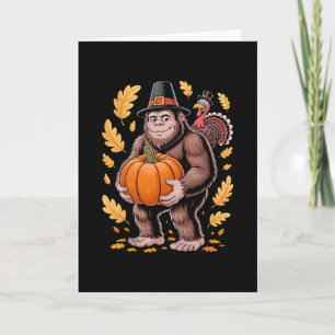 Cartão Bigfoot Chapéu Carregando Abóbora Com Peru Folhas