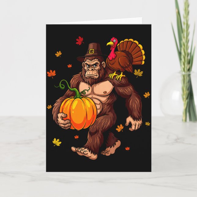 Cartão Bigfoot Lgrim Turkey Pumpkin Thanksgiving Day Boys (Frente)