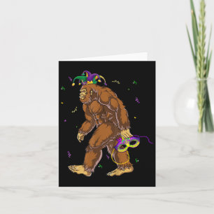 Cartão Bigfoot Mardi Gras Carnaval Sasquatch Funny Men Bo