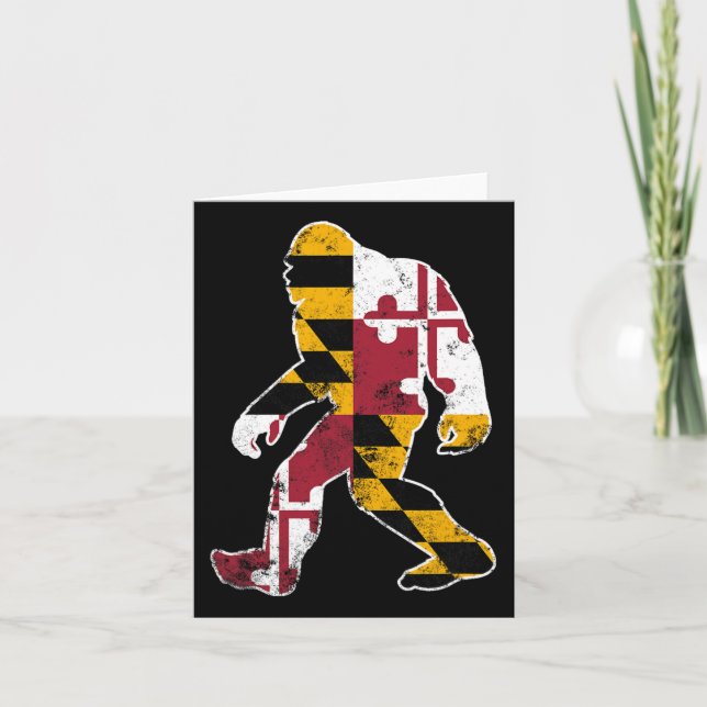 Cartão Bigfoot Maryland Flag State Sasquatch Men Women Ki (Frente)