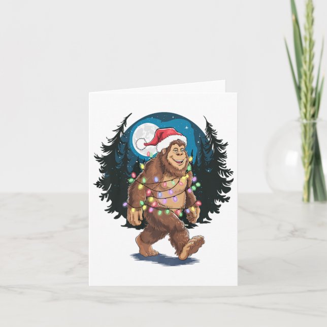 Cartão Bigfoot Papai noel Árvore de Natal Luz Engraçada X (Frente)