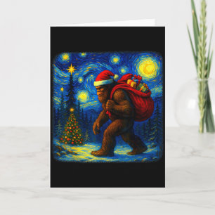 Cartão Bigfoot Papai Noel Estrela Natal Noite Sasquatch V