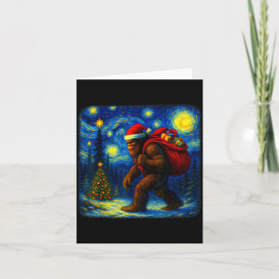Cartão Bigfoot Papai Noel Natal Noite Estrelada Sasquatch