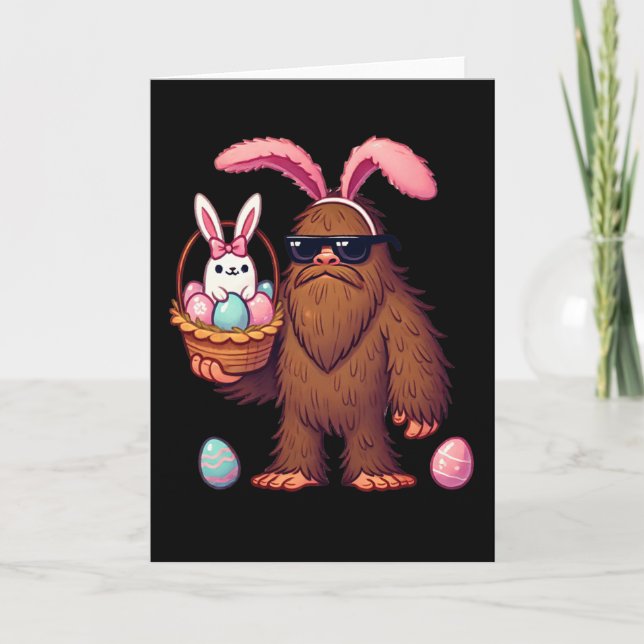 Cartão Bigfoot Sasquatch Bunny Easter Eggs Retro Men Boys (Frente)