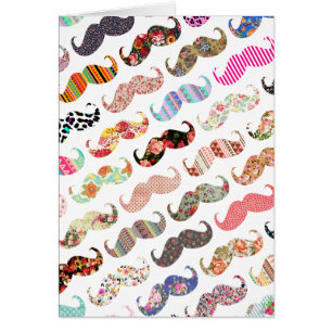 Cartão Bigodes coloridos femininos engraçados dos padrõ