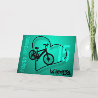 Cartão Bike Heart 15 Birthday saudação personalizada C