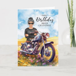 Cartão Biker Grandma Motorcycle Wildflower Birthday