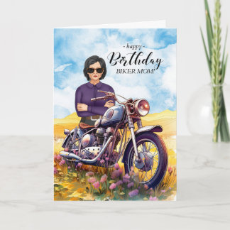 Cartão Biker Mãe Motorcycle Wildflower Birthday