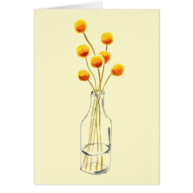 Cartão Billy Button, flores amarelas felizes da Austrália (Frente)