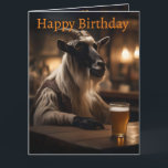 Cartão Billy the Kid: Um Capuz entra em um Bar.<br><div class="desc">Numa reviravolta peculiar, uma cabra Billy vestida senta-se confiantemente no balcão de um bar rústico. Seu pelo grosseiro e chifres espiralados lhe dão um charme robusto enquanto se inclina em direção a um copo de cerveja, O calor do bar, luz escura lança um brilho ouro sobre o contador de madeira,...</div>