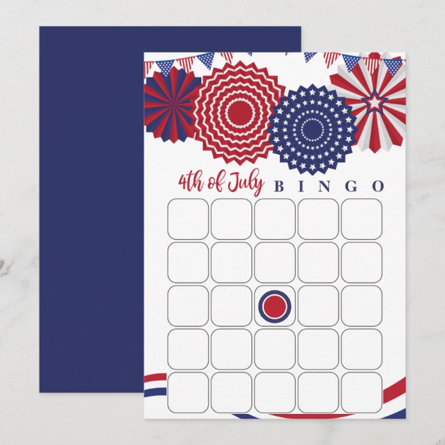 Cartão Bingo de 4 de julho (Frente/Verso)