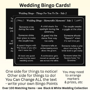 Cartão BINGO de Casamento! Jogo para Convidados Preto Bra