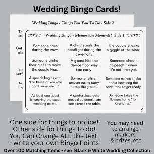 Cartão BINGO de Casamento! Jogo para Convidados Preto Bra