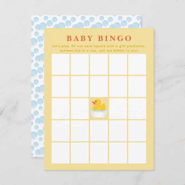 Cartão Bingo de Chá de fraldas de Pato de Borracha (Frente/Verso)