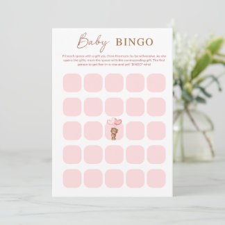 Cartão BINGO de Chuvade de Bebê Urso Rosa & Balões