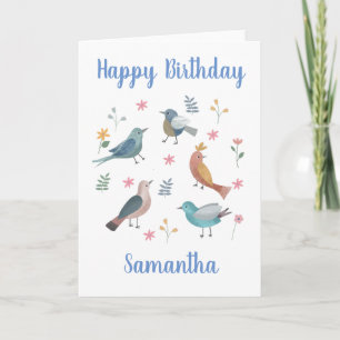 Cartão Bird and floral Personalised Birthday Card
