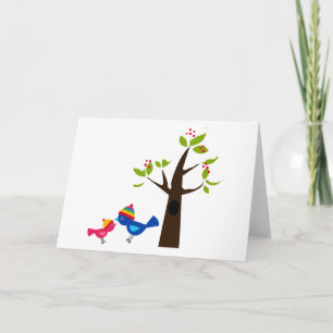 Cartão Bird Birds Mom Kid Family Tree Cute Cartoon Animal