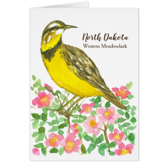 Cartão Bird Meadowlark Rosas Selvagens Vazio de Aquarela (Frente)