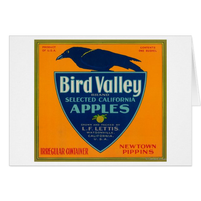 Cartão Bird Valley Apple Crate LabelWatsonville, CA (Frente Horizontal)