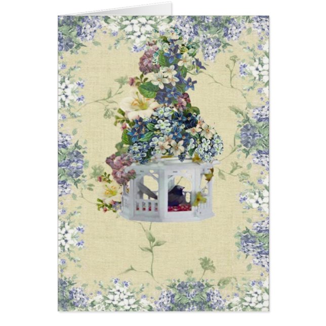 Cartão Birdhouse azul da flor (Frente)