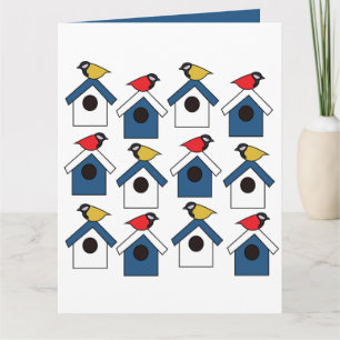 Cartão Birdhouse Bird House Aves Coloridas