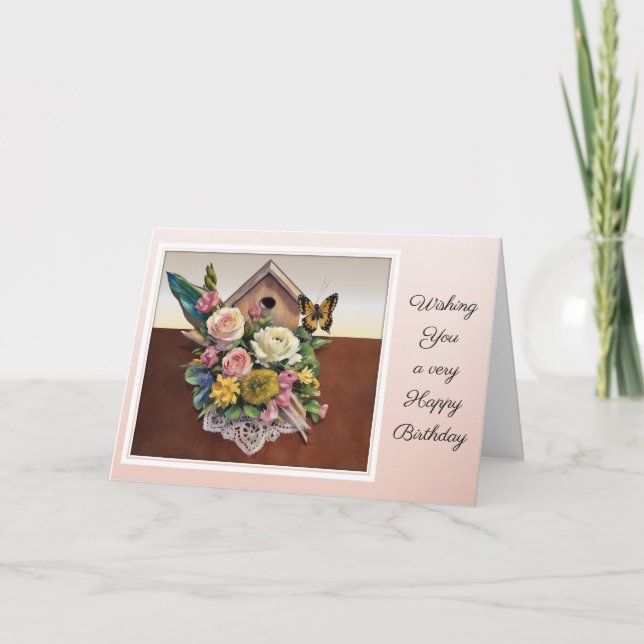 Cartão Birdhouse Bouquet - Birthday Card (Frente)