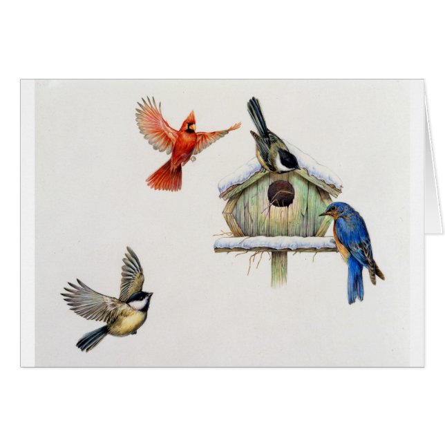 Cartão Birdhouse do inverno (Frente Horizontal)
